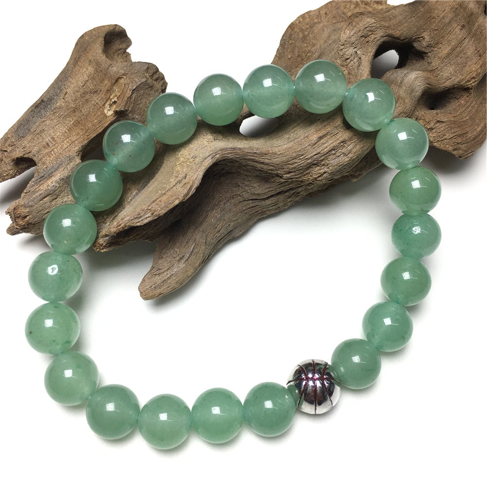 Handmade Natural Green Adventurine Genuine Gemstones Basketball Charms Beads Bracelet