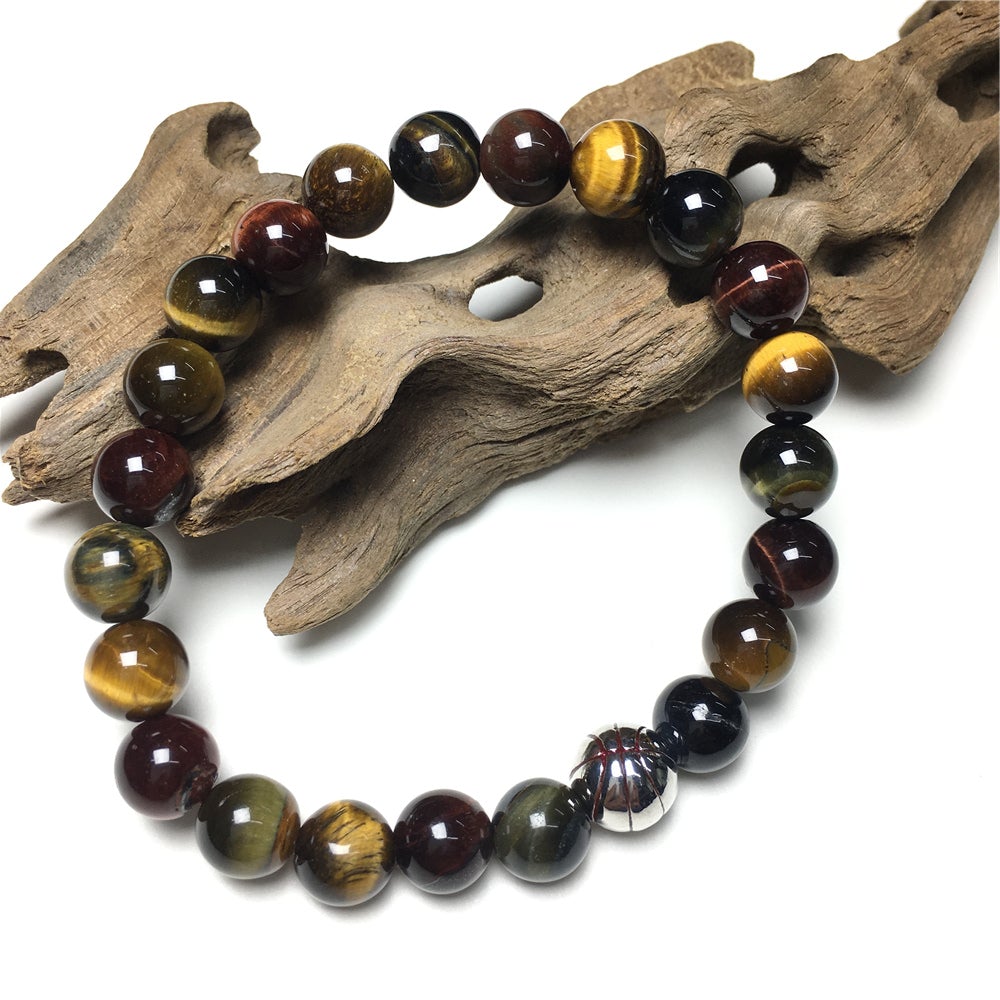 Multi Color Tigereye Gemstones Handmade Basketball Charms Beads Bracelet