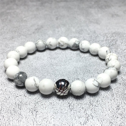 Handmade Natural Howlite Genuine Gemstones Basketball Charms Beads Bracelet