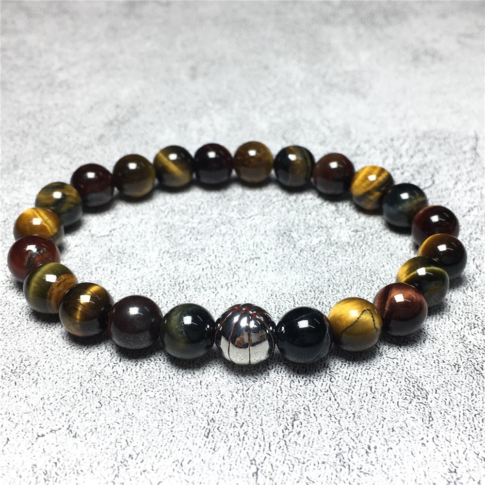 Multi Color Tigereye Gemstones Handmade Basketball Charms Beads Bracelet