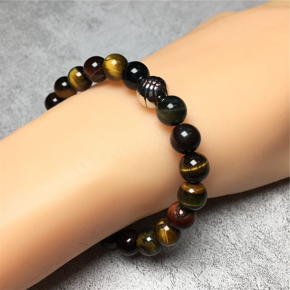 Multi Color Tigereye Gemstones Handmade Basketball Charms Beads Bracelet