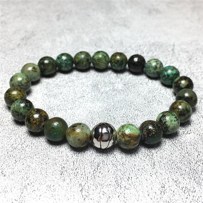 African Turqoiuse Gemstones Handmade Basketball Charms Beads Bracelet
