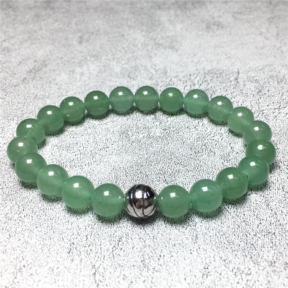 Handmade Natural Green Adventurine Genuine Gemstones Basketball Charms Beads Bracelet