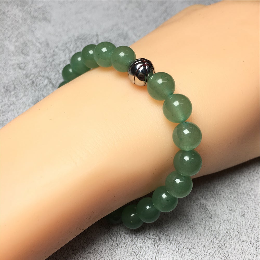 Handmade Natural Green Adventurine Genuine Gemstones Basketball Charms Beads Bracelet