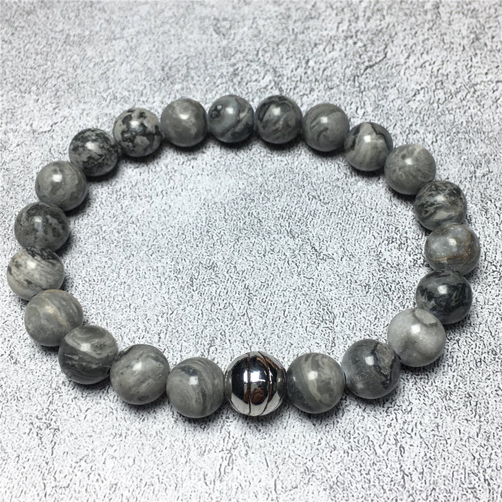 Map Stone Genuine Gemstones Handmade Basketball Charms Beads Bracelet
