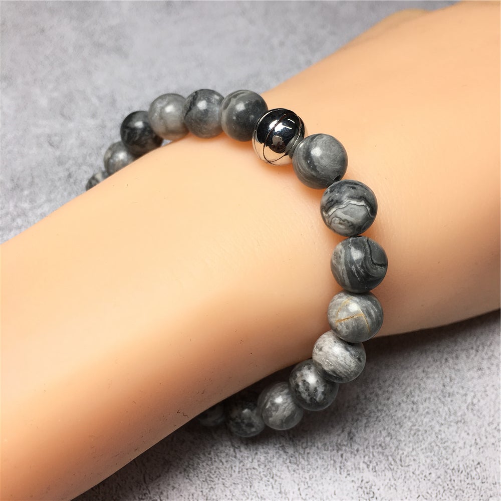 Map Stone Genuine Gemstones Handmade Basketball Charms Beads Bracelet