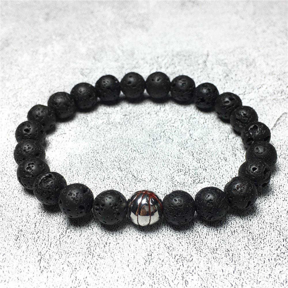Lava Gemstones Handmade Basketball Charms Beads Bracelet