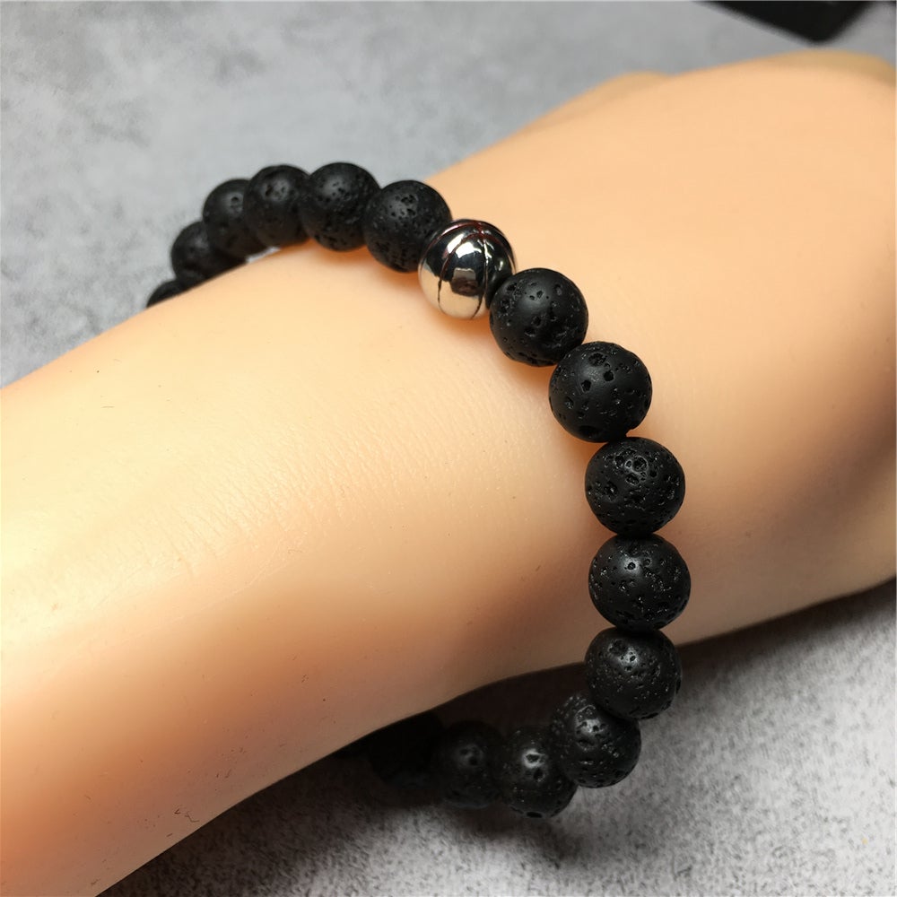 Lava Gemstones Handmade Basketball Charms Beads Bracelet