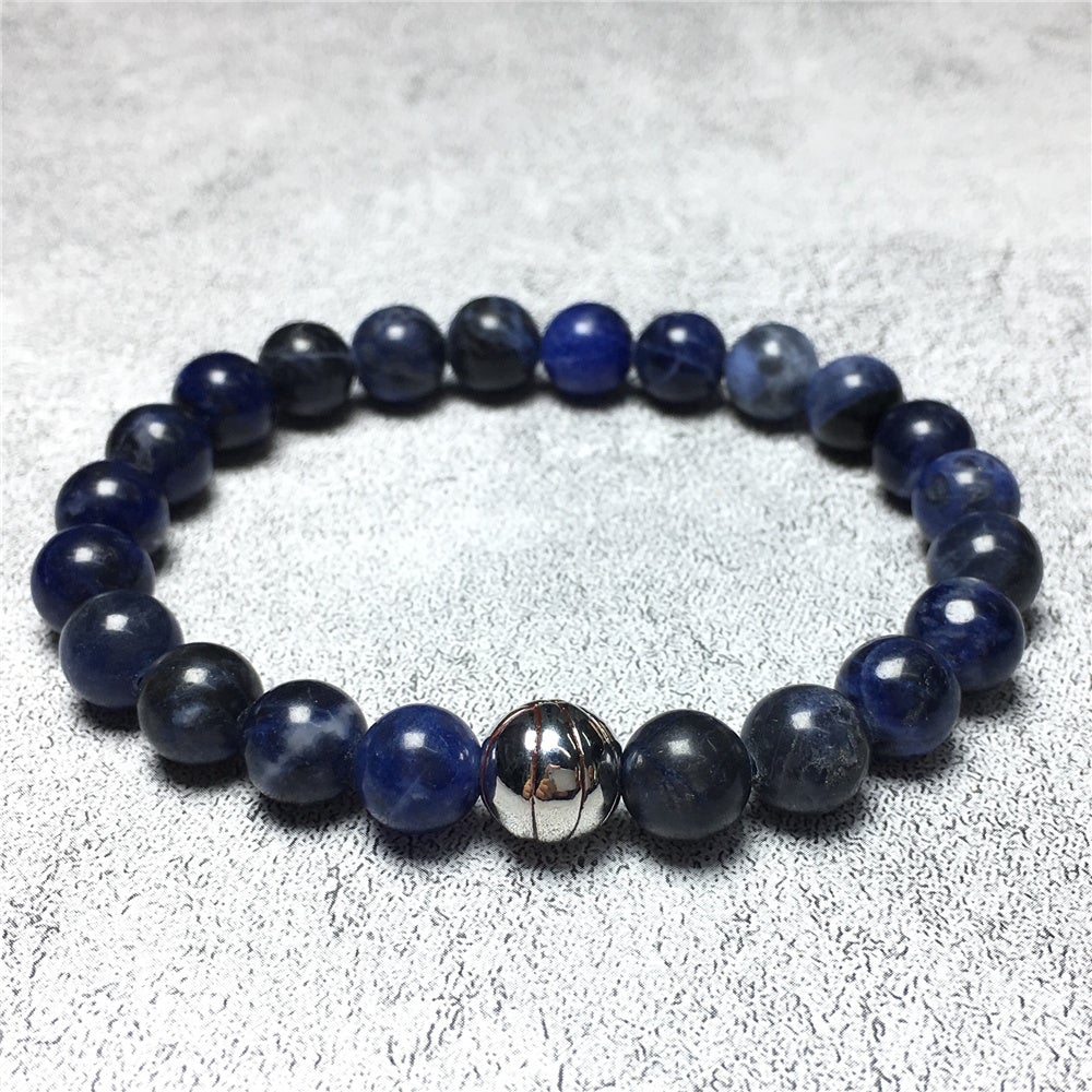 Handmade Natural Sodalite Genuine Gemstones Basketball Charms Beads Bracelet