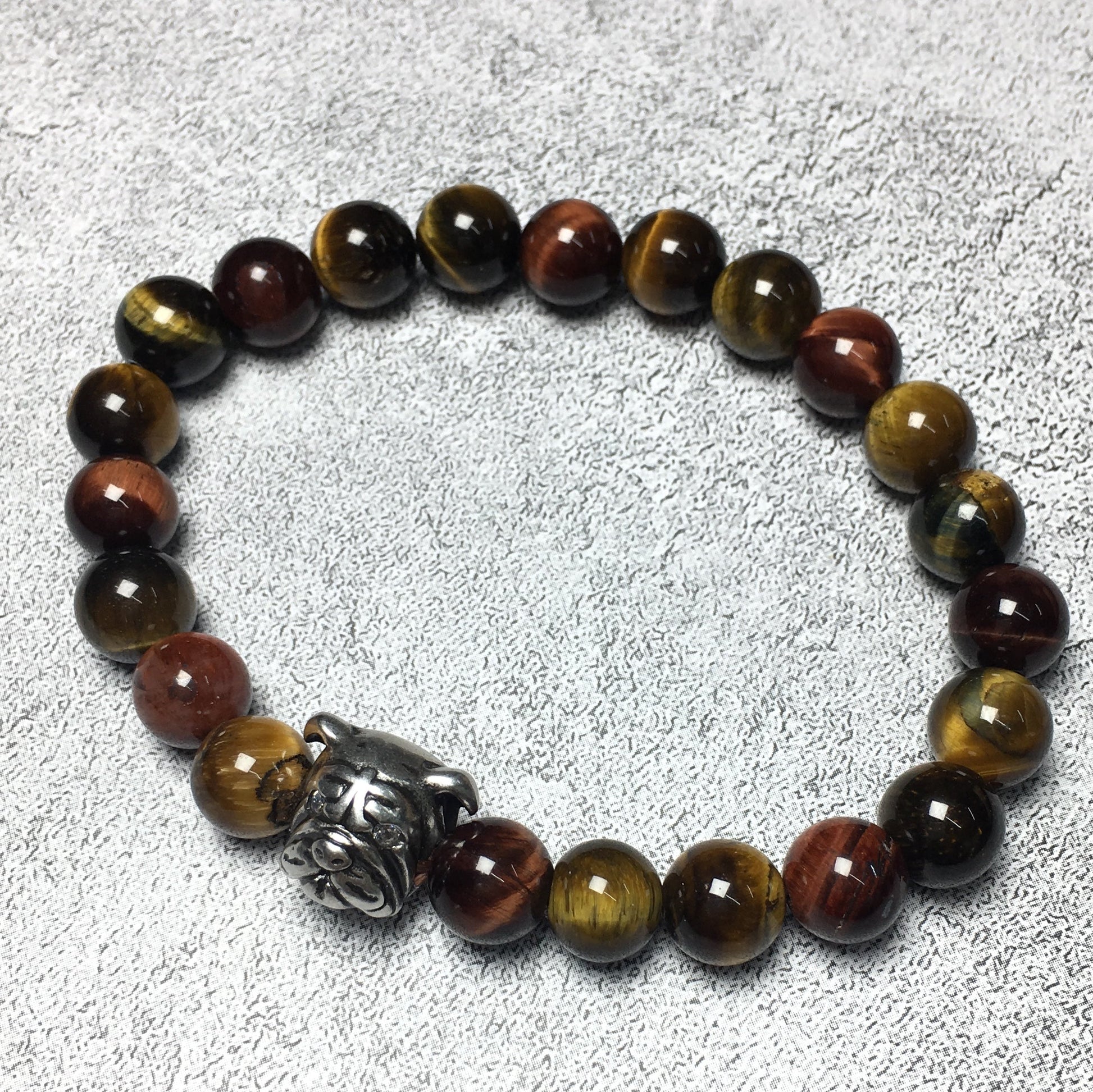 Colorful Tiger Eyes Gemstone Beaded Bracelet Elastic Adjustable Bracelet Bulldog Style