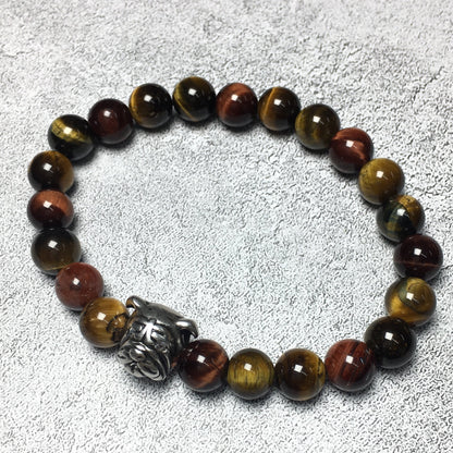 Colorful Tiger Eyes Gemstone Beaded Bracelet Elastic Adjustable Bracelet Bulldog Style