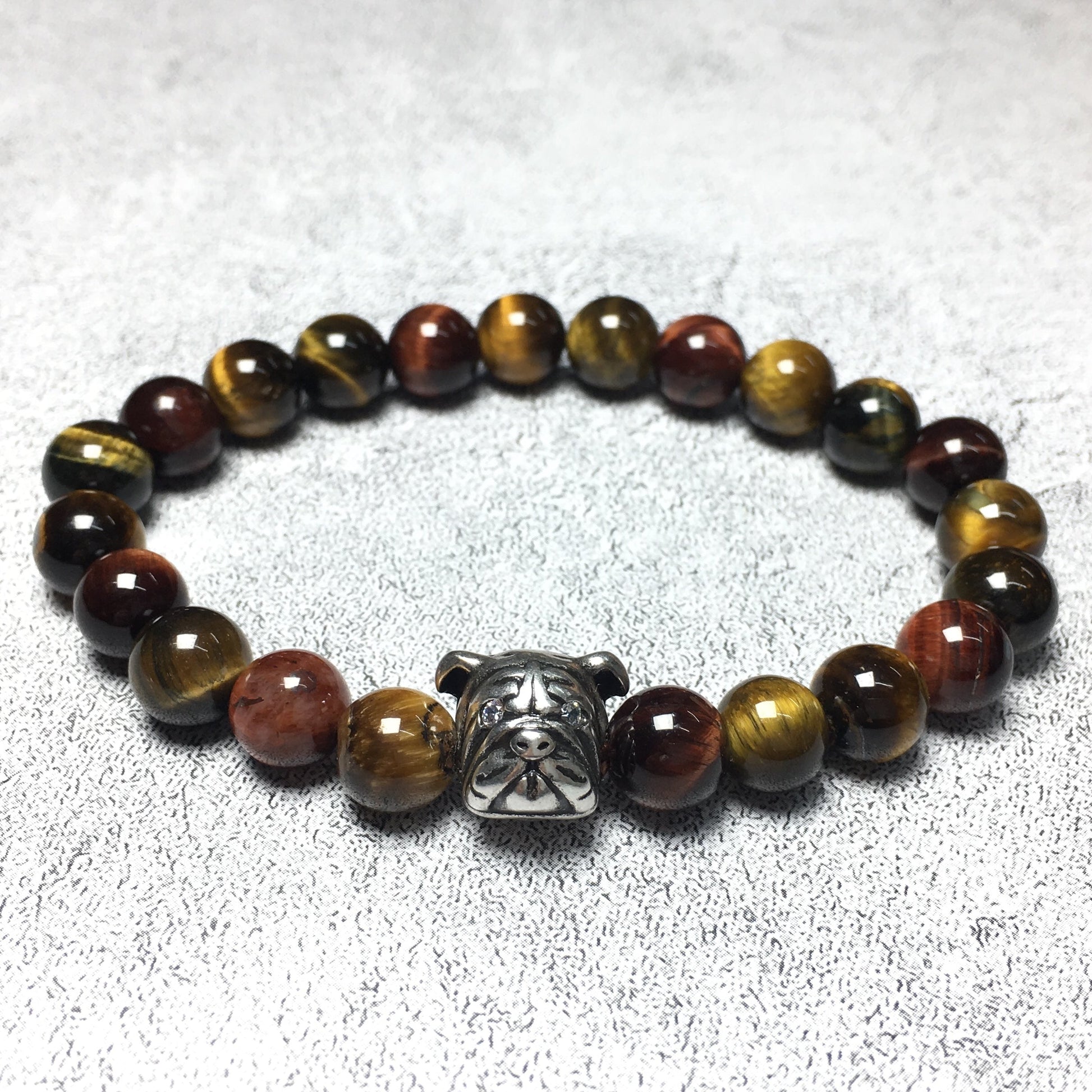 Colorful Tiger Eyes Gemstone Beaded Bracelet Elastic Adjustable Bracelet Bulldog Style