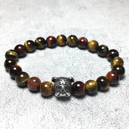 Colorful Tiger Eyes Gemstone Beaded Bracelet Elastic Adjustable Bracelet Bulldog Style
