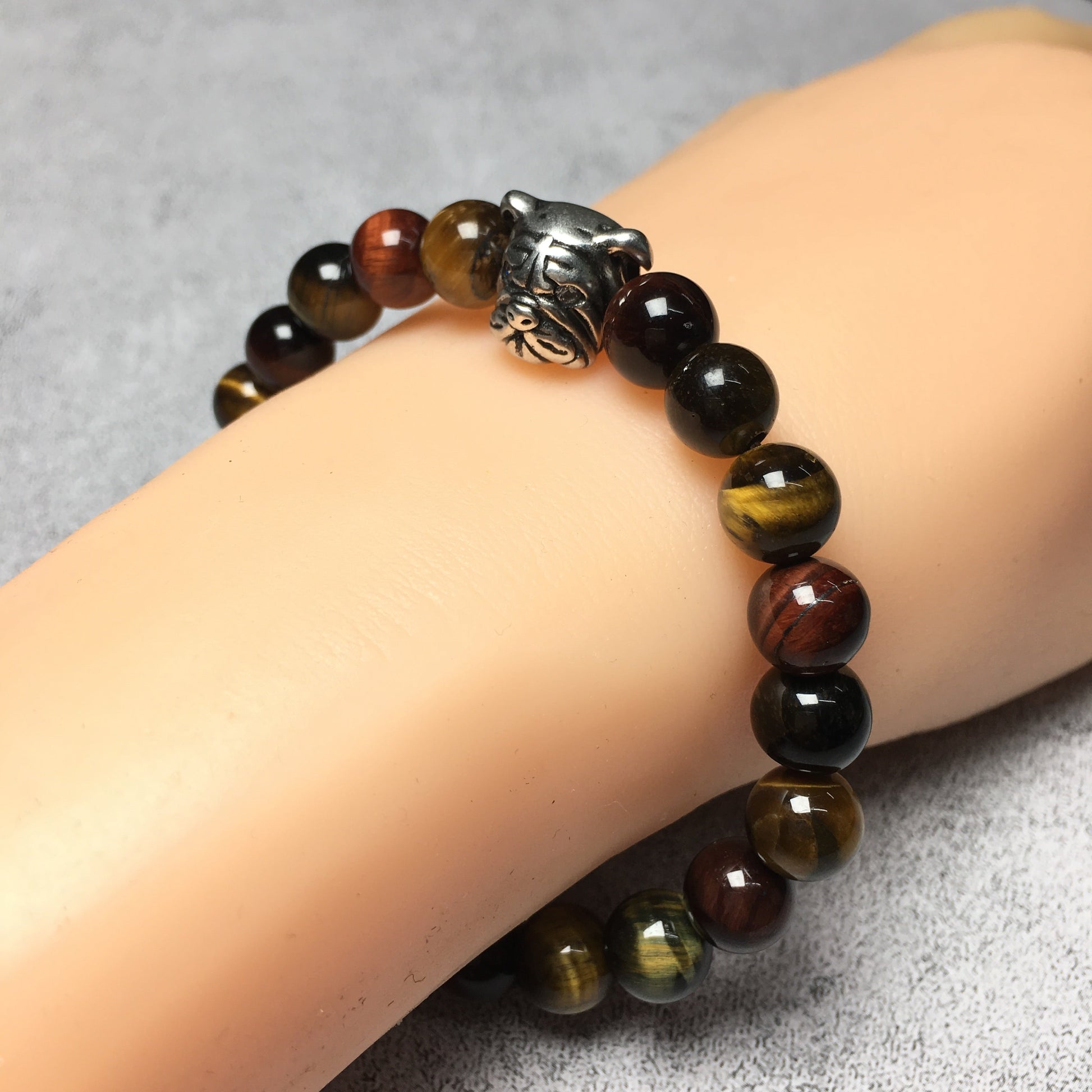 Colorful Tiger Eyes Gemstone Beaded Bracelet Elastic Adjustable Bracelet Bulldog Style