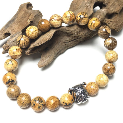 Picture Jasper Gemstone Beaded Bracelet Elastic Adjustable Bracelet Bulldog Style