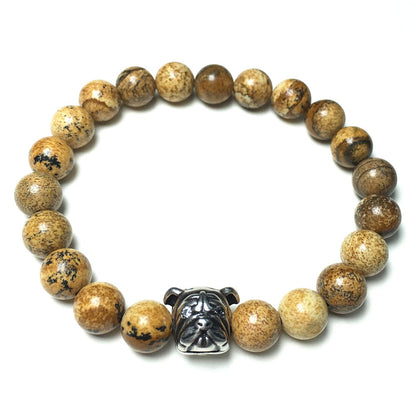 Picture Jasper Gemstone Beaded Bracelet Elastic Adjustable Bracelet Bulldog Style
