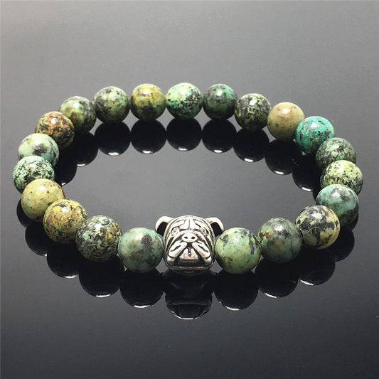 African Turqoiuse Gemstone Beaded Bracelet Adjustable Bracelet Bulldog Style