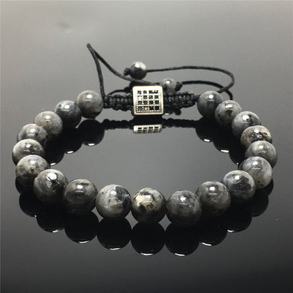 Natural Labradorite Gemstone Adjustable Braid Rope Stone Beads Bracelets