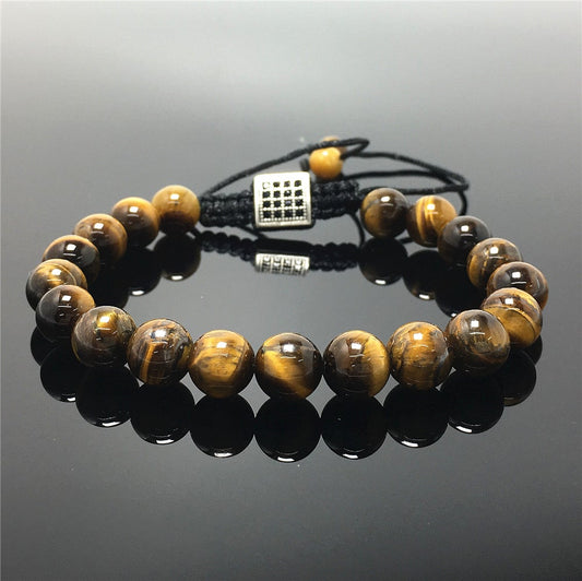 Natural Tigereye Gemstone Adjustable Braid Rope Bracelet Handmade Design
