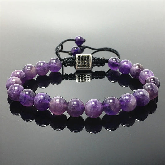 Natural Amethyst Gemstone Adjustable Braid Rope Bracelet Handmade Design