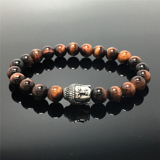 Red Tiger Eye Beaded Bracelets for Men Women Power Gemstone Unisex Adjustable Bracelets