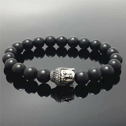 Matte Black Onyx Beaded Bracelets for Men Women Power Gemstone Unisex Adjustable Bracelets