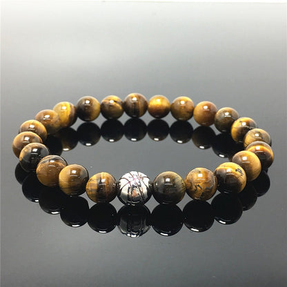 Handmade Natural Tigereye Genuine Gemstones Basketball Charms Beads Bracelet
