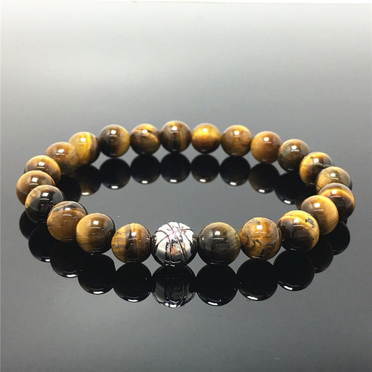 Handmade Natural Tigereye Genuine Gemstones Basketball Charms Beads Bracelet