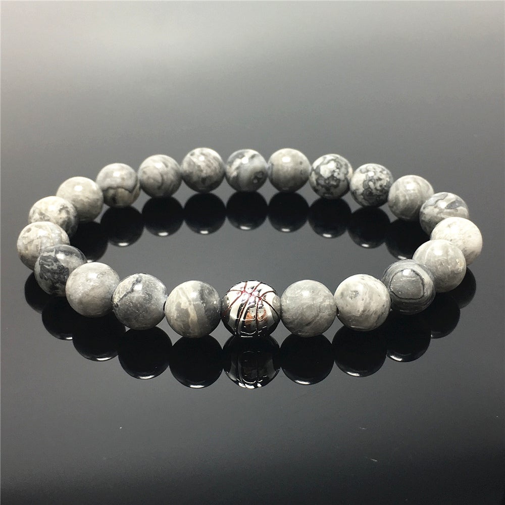 Map Stone Genuine Gemstones Handmade Basketball Charms Beads Bracelet