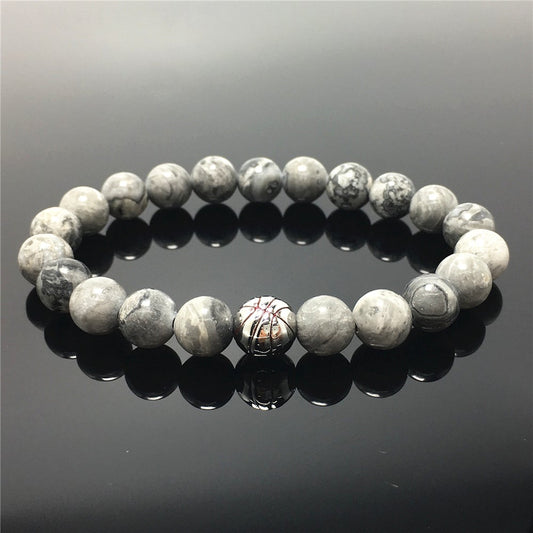 Map Stone Genuine Gemstones Handmade Basketball Charms Beads Bracelet