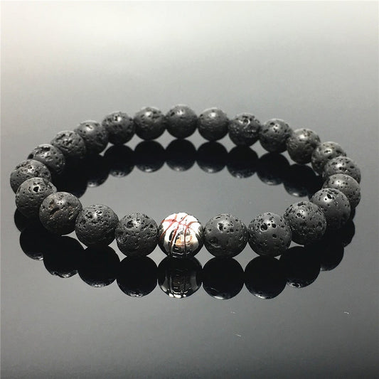 Lava Gemstones Handmade Basketball Charms Beads Bracelet