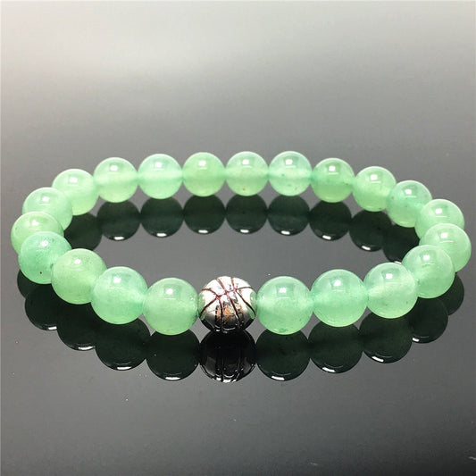 Handmade Natural Green Adventurine Genuine Gemstones Basketball Charms Beads Bracelet