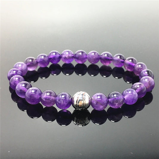 Handmade Natural Amethyst Genuine Gemstones Basketball Charms Beads Bracelet