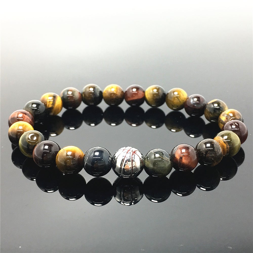 Multi Color Tigereye Gemstones Handmade Basketball Charms Beads Bracelet
