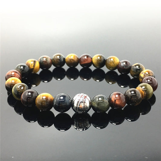 Multi Color Tigereye Gemstones Handmade Basketball Charms Beads Bracelet