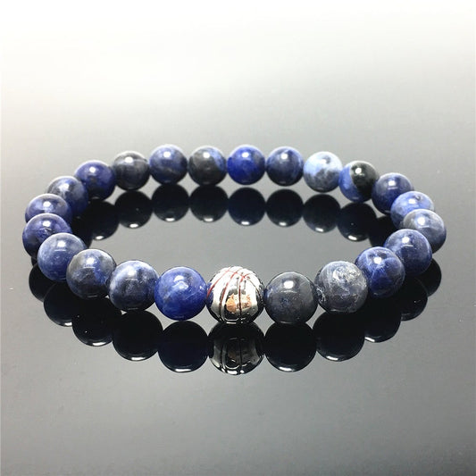 Handmade Natural Sodalite Genuine Gemstones Basketball Charms Beads Bracelet