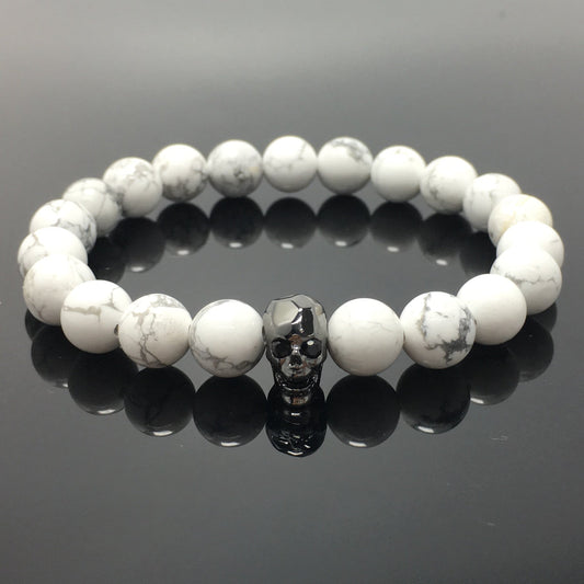 Skull Pendant Howlite Stone Beaded Bracelet