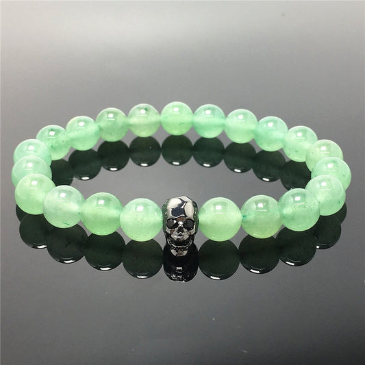 Green Adventurine Gemstone Skull Pendant Handmade Beaded Bracelet