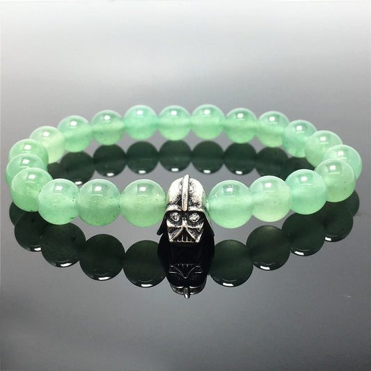 Green Adventurine Beads Gemstone with Imperial Darth Vader Charms Jewellery Elastic Handmade Bracelets