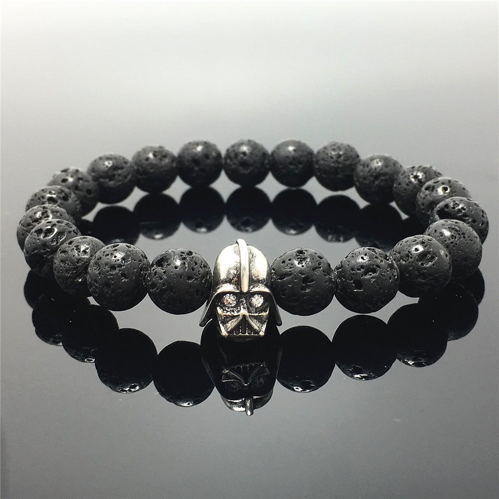 Lava Beads Gemstone with Imperial Darth Vader Charms Jewellery Elastic Handmade Bracelets