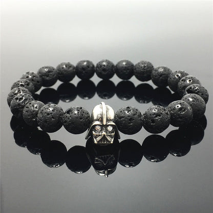 Lava Beads Gemstone with Imperial Darth Vader Charms Jewellery Elastic Handmade Bracelets