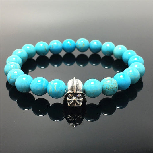Blue Turqouise Beads Gemstone with Imperial Darth Vader Charms Jewellery Elastic Handmade Bracelets