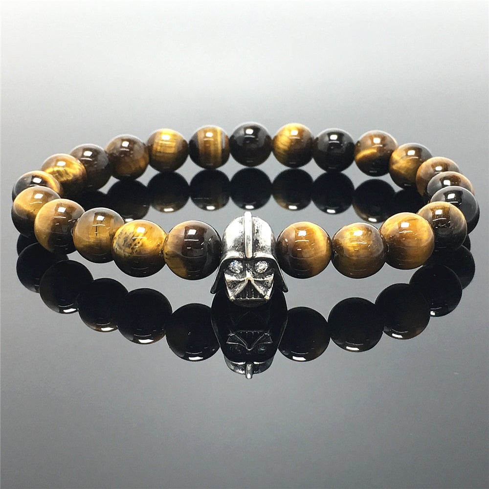 Imperial Darth Vader Charms Tiger Eye Beads Stone Jewellery Elastic Bracelets