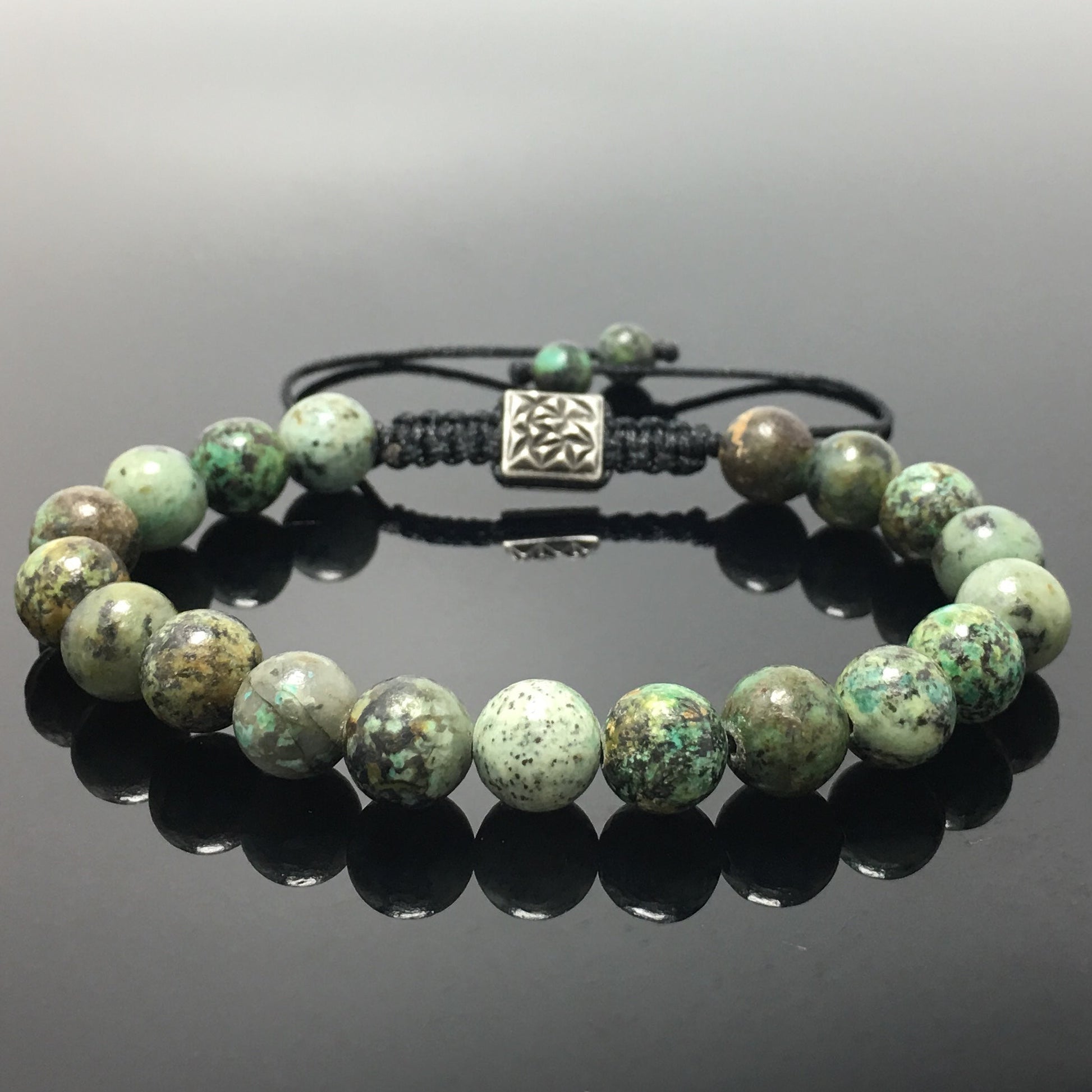 African Turqoiuse Gemstone Beaded Adjustable Braid Rope Handmade Bracelet
