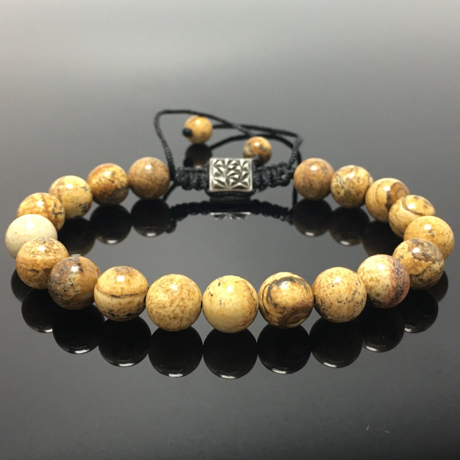 Picture Jasper Gemstone Beads Bracelet Handmade Round Beaded Bracelet