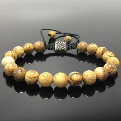 Picture Jasper Gemstone Beads Bracelet Handmade Round Beaded Bracelet