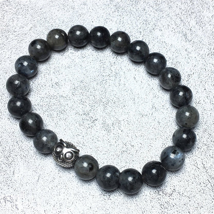Natural Labradorite Gemstone Elastic Handmade Beaded Bracelet Adjustable Bracelet Owl Design