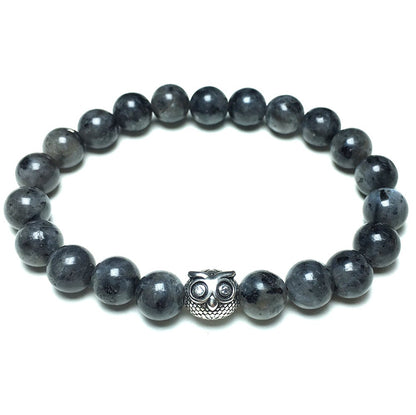 Natural Labradorite Gemstone Elastic Handmade Beaded Bracelet Adjustable Bracelet Owl Design