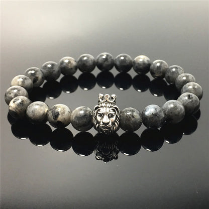 Natural Labradorite Gemstone Bracelet Beaded Adjustable Bracelet Lion King Design
