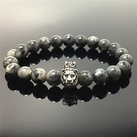Natural Labradorite Gemstone Bracelet Beaded Adjustable Bracelet Lion King Design